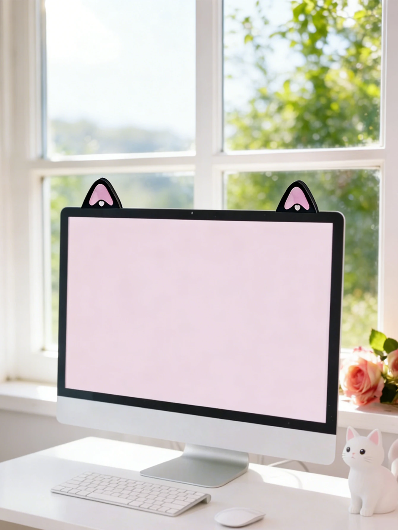 Niedliche Computer-Monitor-Dekoration, rosa Schleife, Katzenohrform, Ornamente, Kawaii-Desktop-Dekoration für PC, Laptop, Zimmer, Schreibtisch, Dekoration, Mädchen-Geschenk – Detail 22