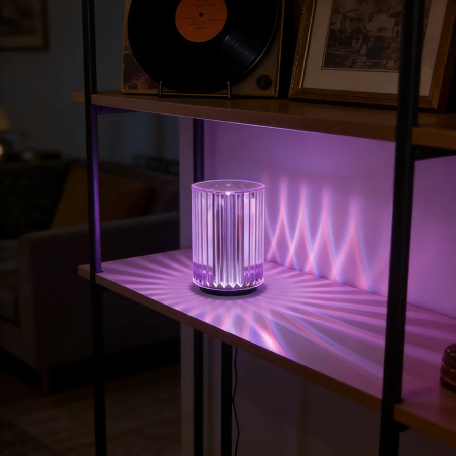 1Pc Crystal Cylinder RGB Lamp | 16 Color Changing | USB Powered Ambient Light for Bedroom & Living Room