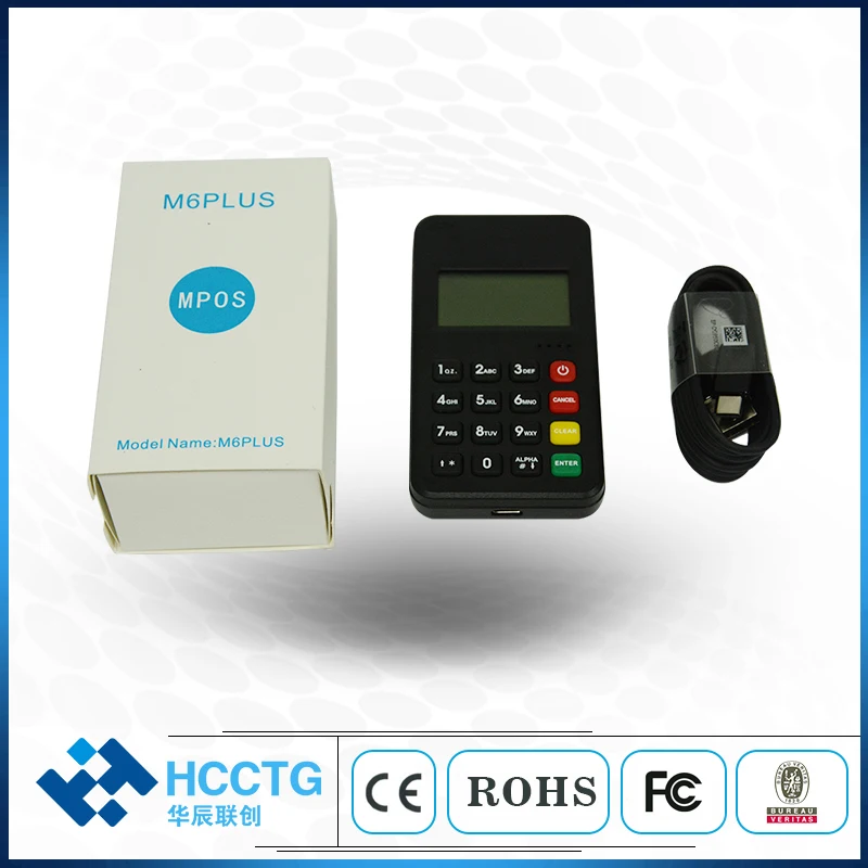 Bt Wi-Fi Mpos Mobile Terminal NFC IC MSR Card Reader EMV PCI certified M6plus