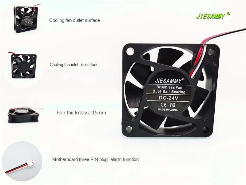 JIESAMMY-rodamiento de bolas doble 6015, alta rotación, 24V, 0.11A, función de alarma de conversión de frecuencia, ventilador de refrigeración de 6CM, 60x60x15MM