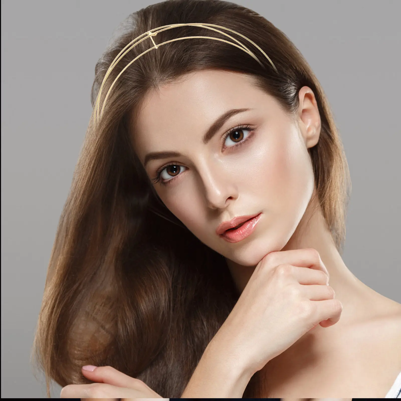 Multi Layers Metal Gold Headbands for Women Vintage Bridal Hairpiece Elastic Non Slip Wedding Hairband Multi Layer Headband