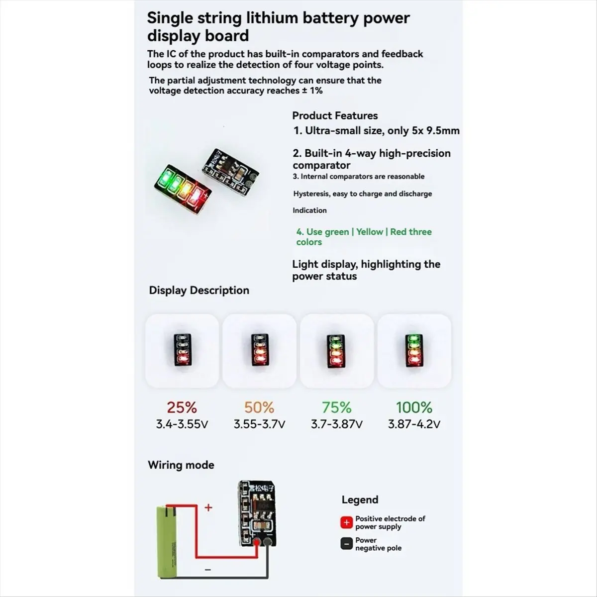 [in stock] 3.7-4.2V Mini Metering Module 1 Series Ternary Lithium Battery Power Display Led Light