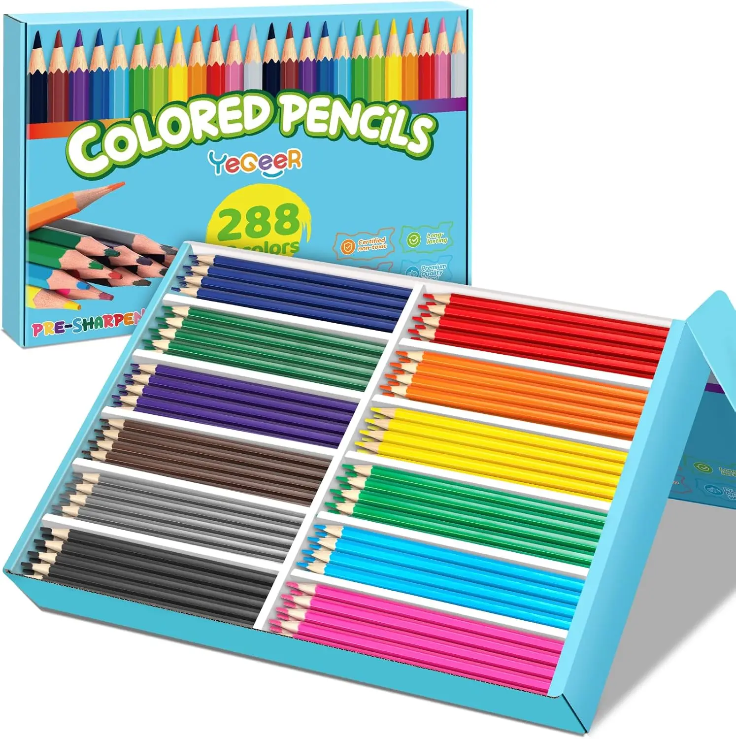 

288 Colored Pencils Bulk, 12 Colors Pre-sharpened Set for Kids Adults Teachers Classroom Supplies