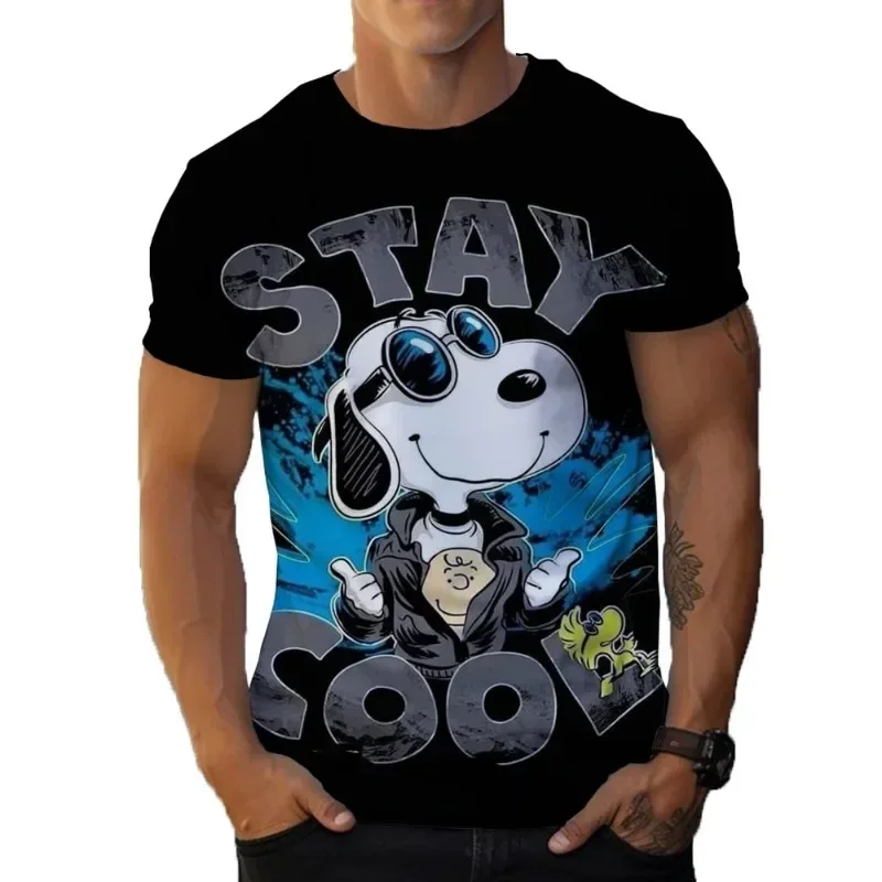 Miniso Disney 2024 Summer New Men 's T-shirt  3D Printed Cartoon Anime Snoopy Personalized Fashion Street Short Sleeve