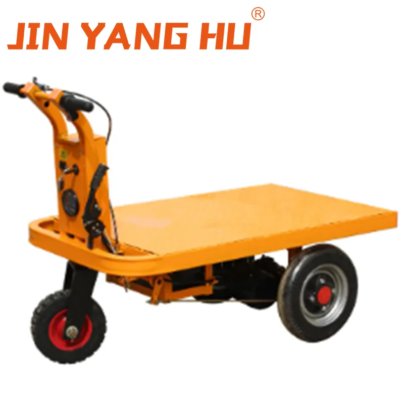 

JIN YANG HU Electric Flat Cart Small Hand Push Flatbed Trolley 3-wheel Flexible Mini Transport Cart