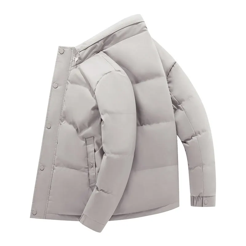 Winter Men Jacket New Thicken Simple Solid Color Zipper Male Down Coat Stand Collar Long Sleeve Business Casual Man Outerwear