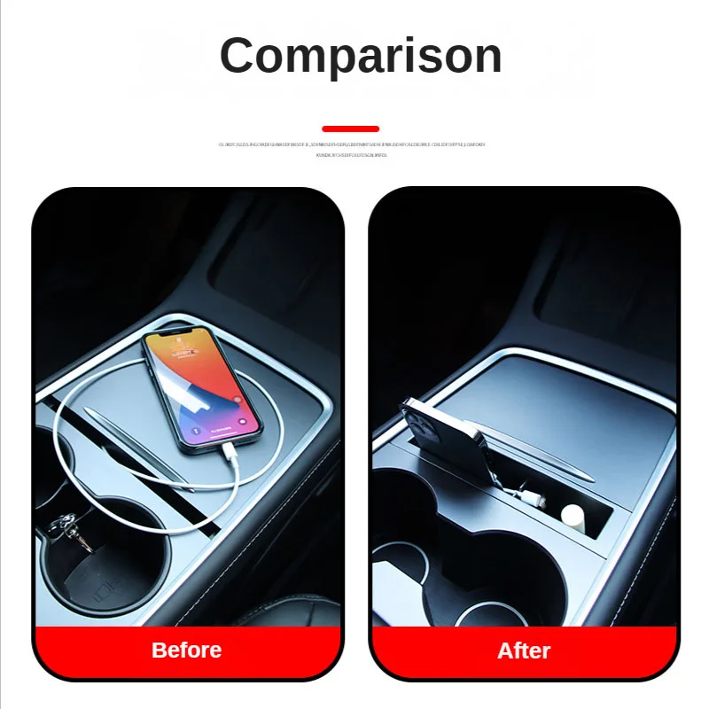 Untuk Tesla Model Y 3 2023 Aksesori Interior Kotak Penyimpanan Sandaran Tangan Konsol Tengah Kartu Kunci Telepon Casing Organiser Kabel Pengisi Daya