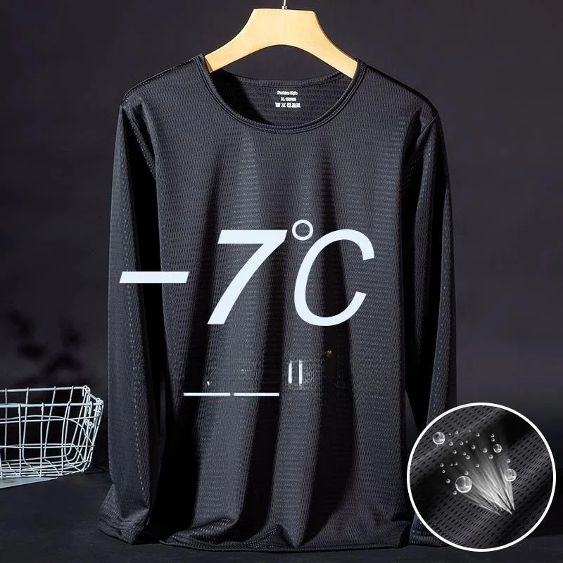 Ice Silk Men's Summer Thin Breathable Mesh UV Protection T-Shirt Long Sleeve Outdoor Base Layer T-Shirt Loose Fit Youth Trend