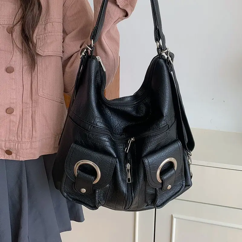 Versione coreana personalità semplice versatile alla moda tasca con cerniera borsa a tracolla borsa a tracolla pendolarismo zaino di grande capacità