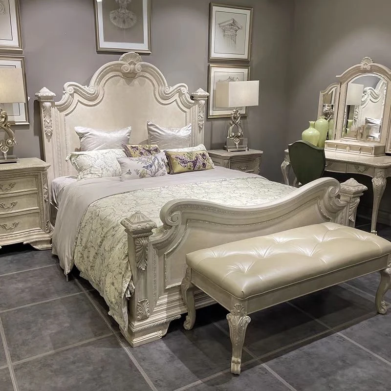 

Solid wood carving flower bed French light luxury high-end 1.8 meters double master bedroom marriage bed