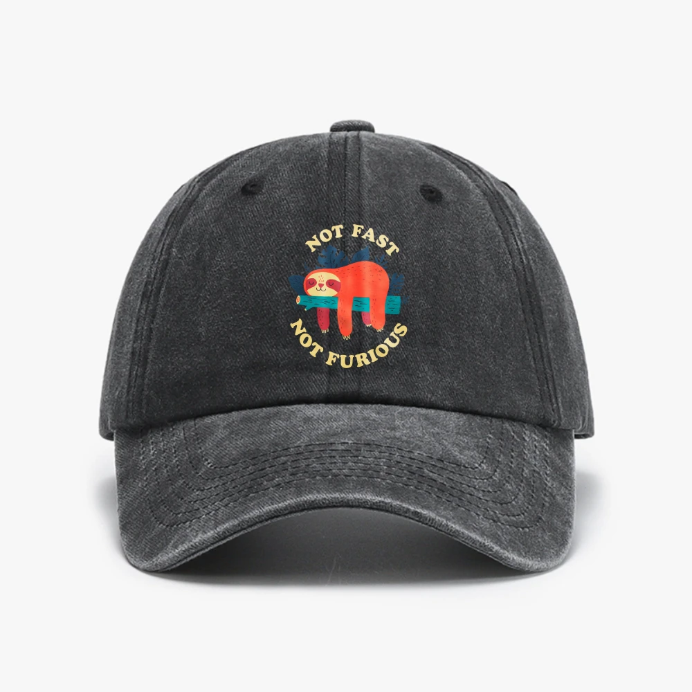 

Not Fast Not Furious Cartoons Printing Men Vintage Distressed Washed hat Mens Casual Summer Baseball Cap