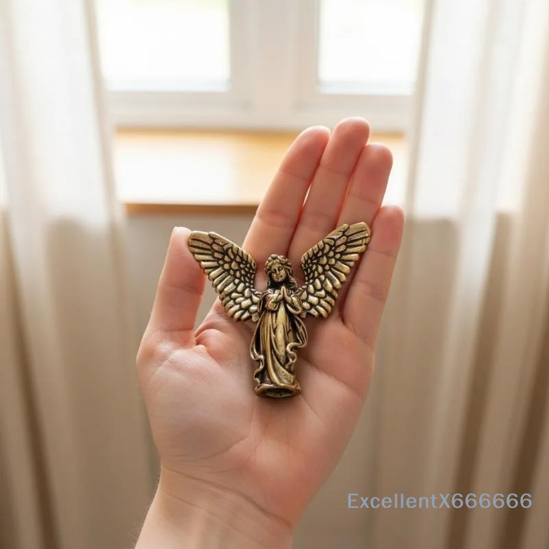 Vintage Brass Blessed Guardian Angel Figurines Miniatures Desktop Ornaments Lovely Small Statue Home Decorations
