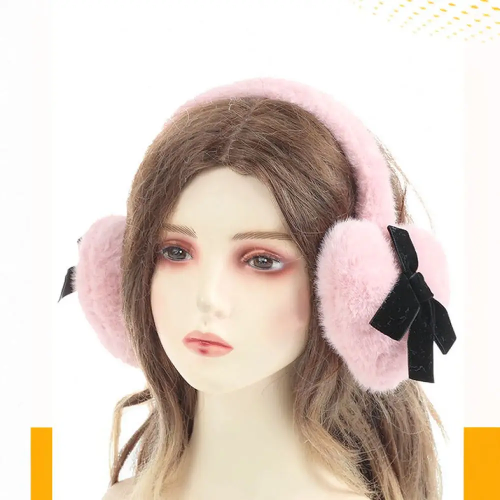 Warm Plush Earmuffs Bowknot Design Winter Ear Warmers Soft Thickened Fuzzy Ear Muffs For Women Girls Outdoor Thermal Gear
