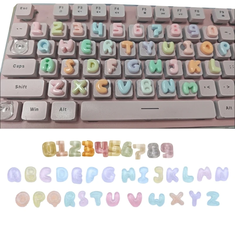 96BA Tastatur-Tastenkappen-Aufkleber mit 26 Buchstaben und 10 Zahlenetiketten, ergonomische Unterstützung – Detail 1