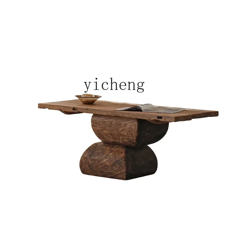 

TQH cobblestone designer solid wood table creative tea table old door panel wood coffee table