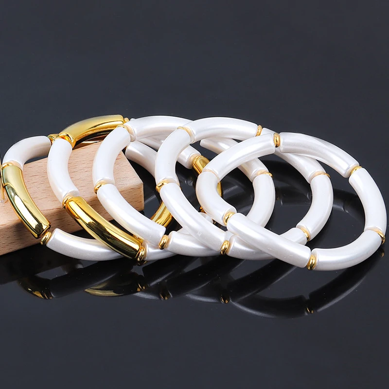 Imitation Pearl 4 Pieces Set Bangles For Women High-end Elastic Stretch Fashion Jewelry Vintage New Round Tube Accessories C1381