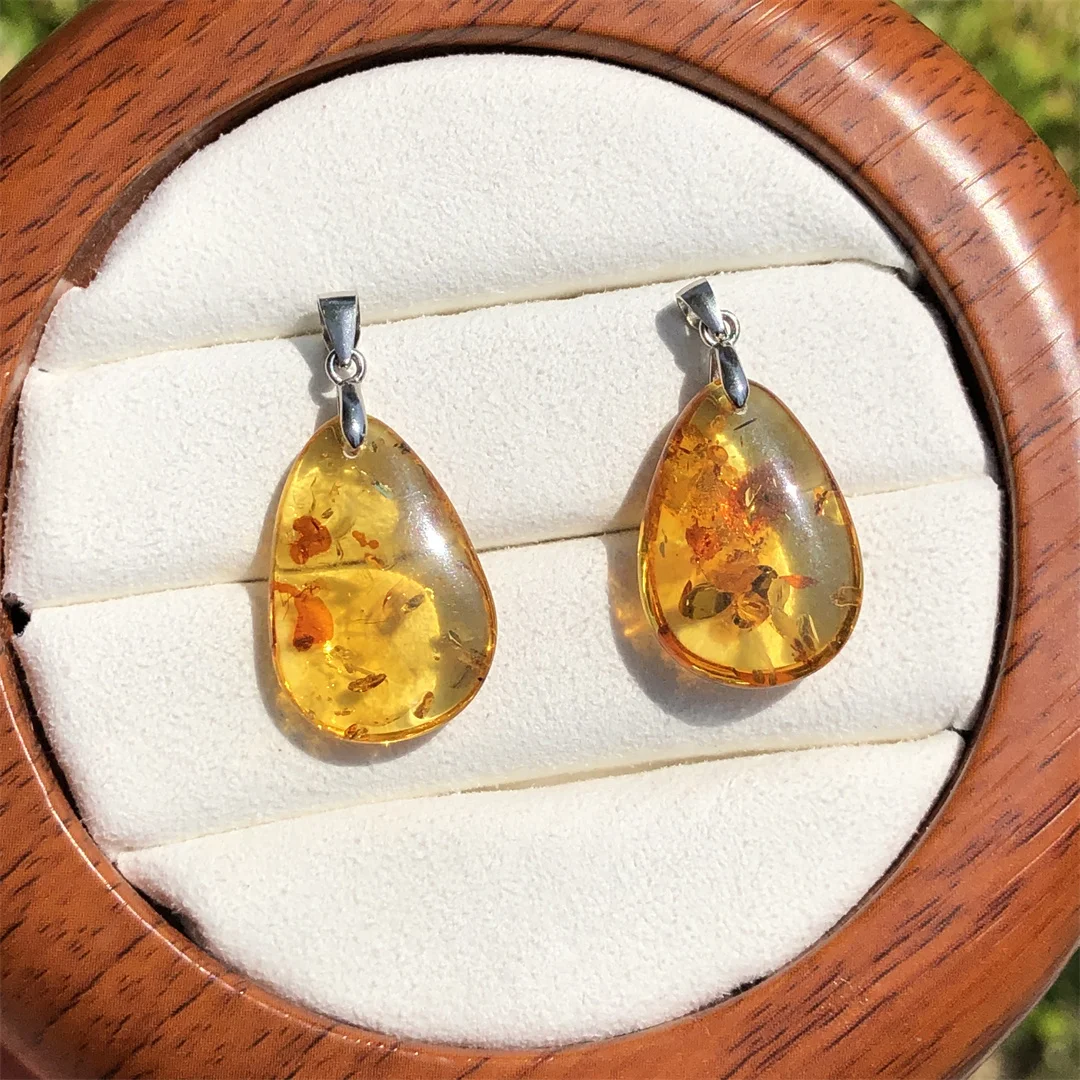 1 Pc Fengbaowu Natural Flower Amber Water Drop Pendant 925 Sterling Silver Reiki Healing Stone Jewelry Gift For Men Women