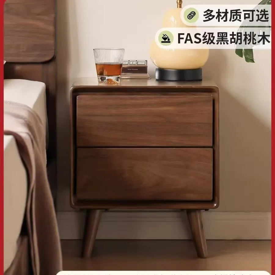 All-Solid Wood Nightstand, Simple and Modern, Bedroom Storage Cabinet, Black Walnut