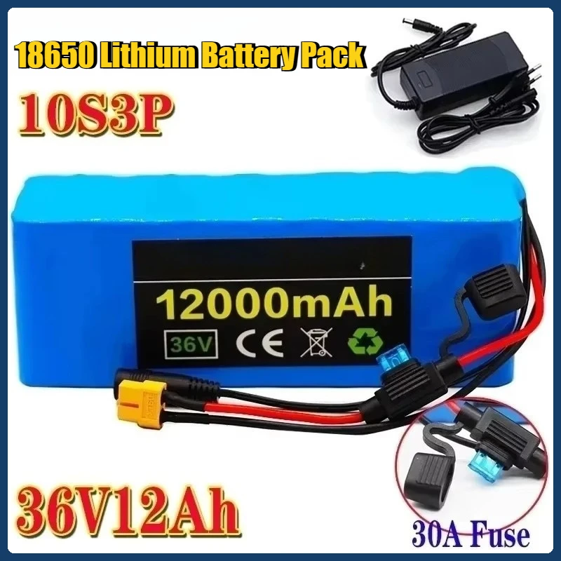 

18650 Lithium Battery Pack 10S3P 12000mAh Suitable for 36V Electric Bicycles, with BMS Fuse Device
