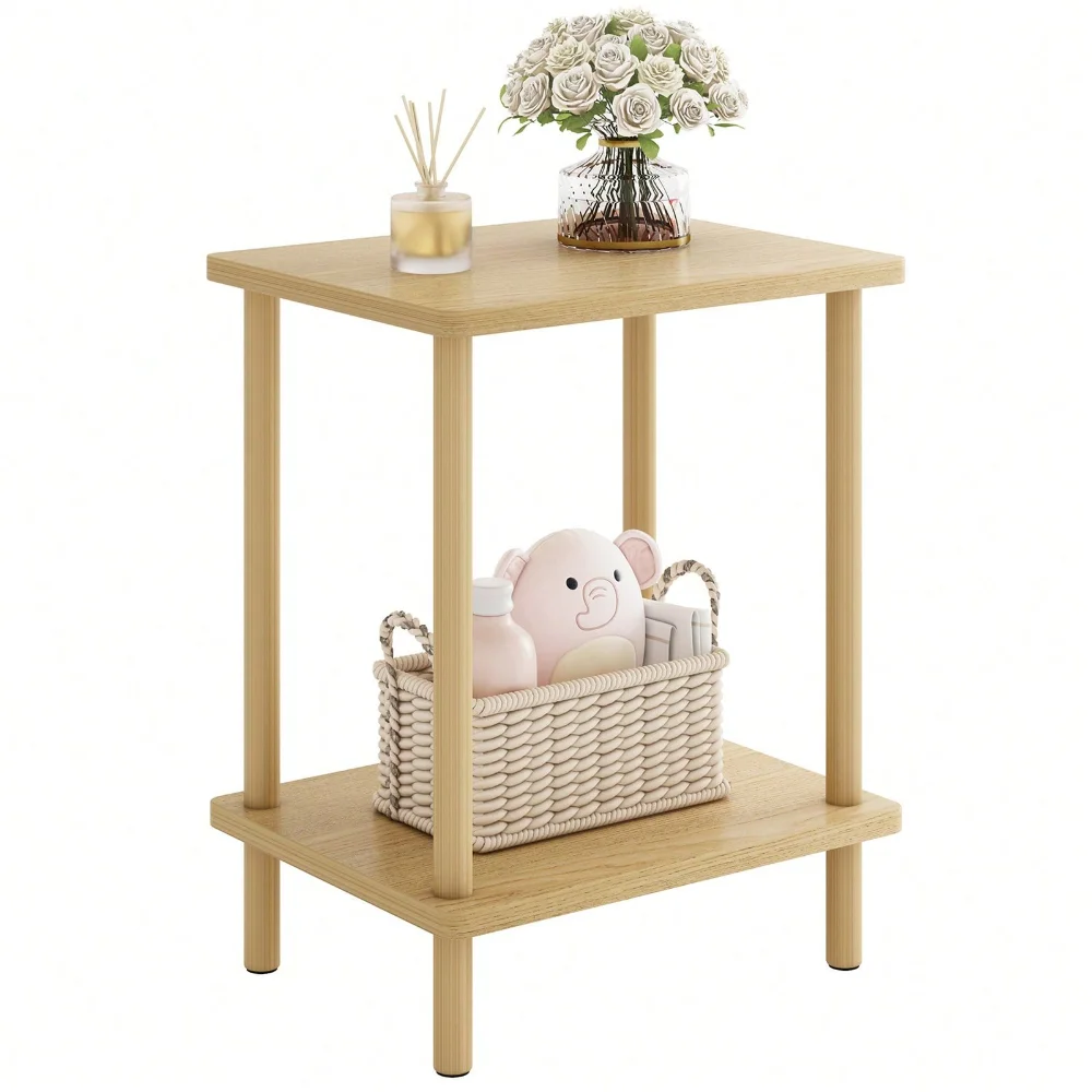

Tomnk End Table For Living Room, Side Table & Nightstand | Natural Finish, No-Tool Assembly, Multi-Functional Accent Table For B
