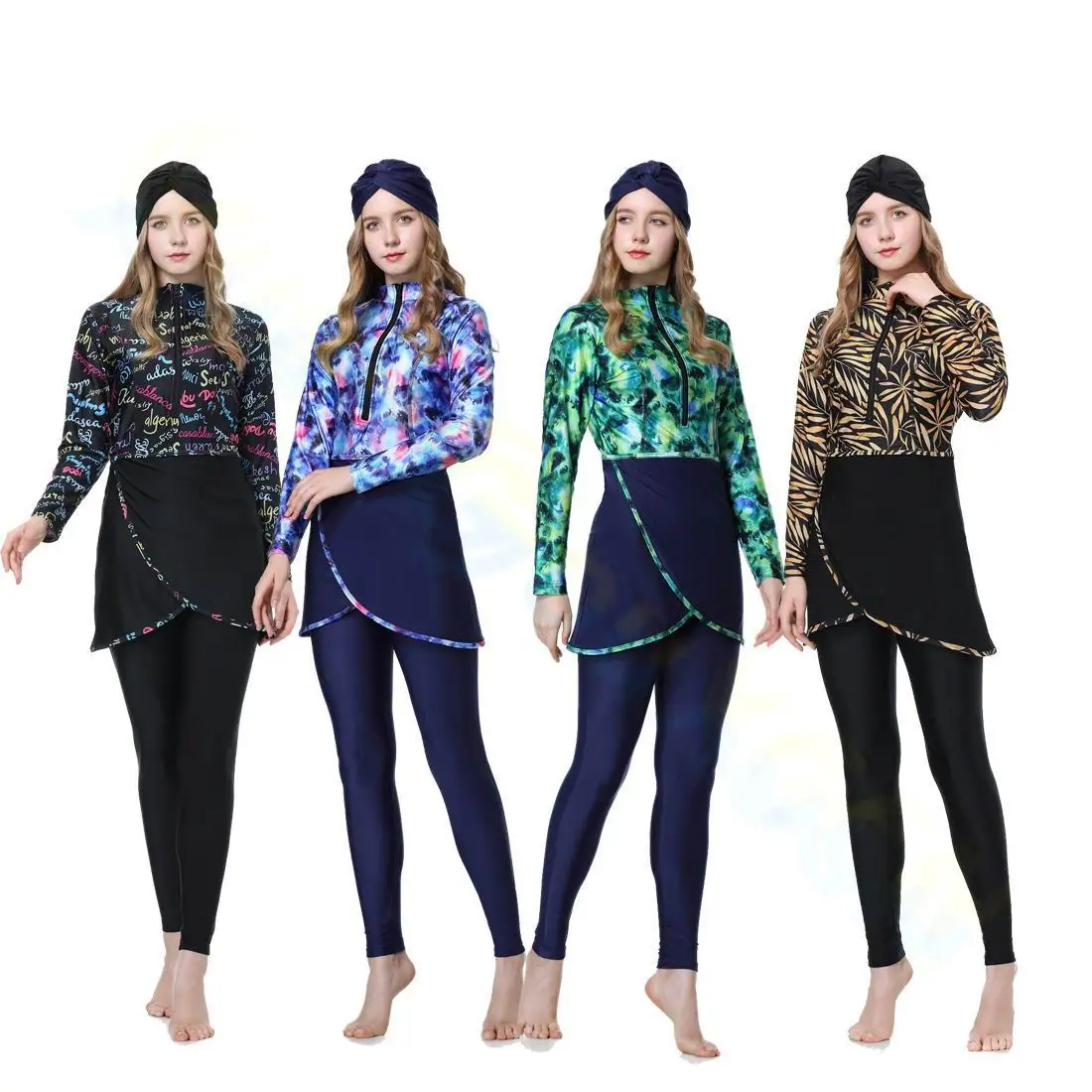 

Muslim Swimwear Women Modest Patchwork Hijab Long Sleeves Sport Swimsuit 3pcs Islamic Burkinis Wear Bathing Suit 4XL