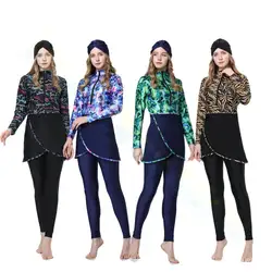 Muslim Swimwear Women Modest Patchwork Hijab Long Sleeves Sport Swimsuit 3pcs Islamic Burkinis Wear Bathing Suit 4XL