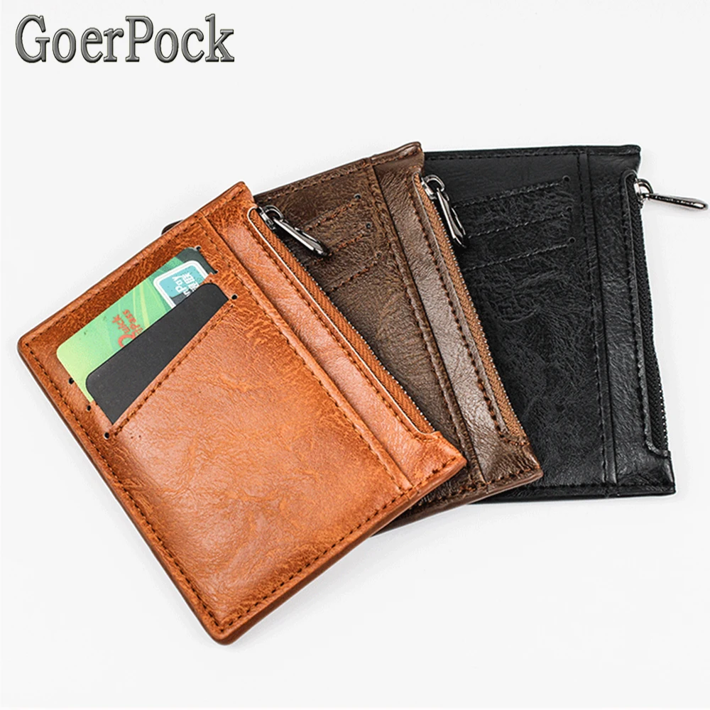 New High-end Slim Fashion Leather Wallet Credit ID Card Holder Purse Money Case For Men Women multi-function Zipper Bag Gifts