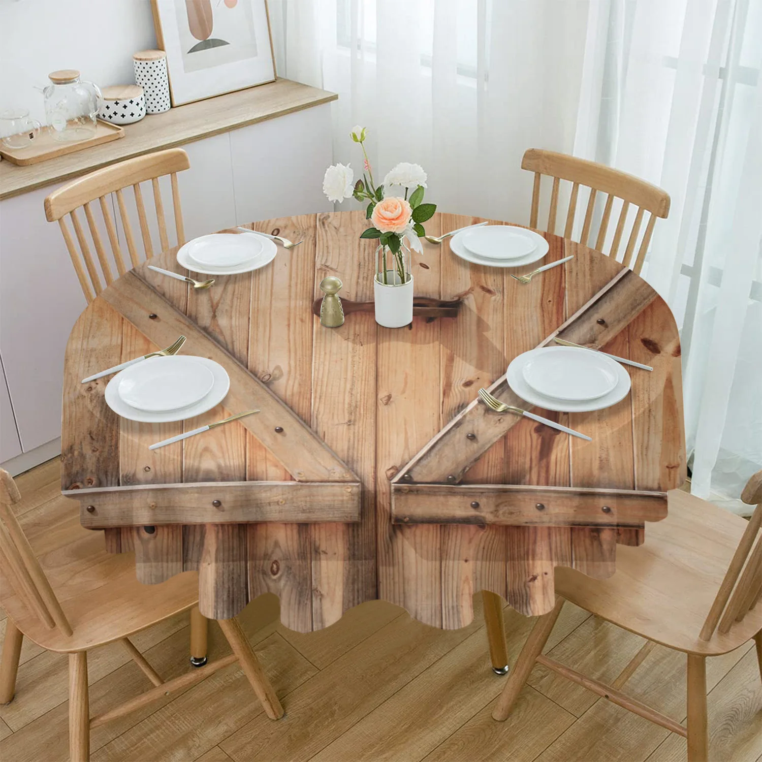 Wooden Door Texture Vintage Tablecloths for Dining Table Waterproof Rectangular Table Cover for Kitchen Living Room