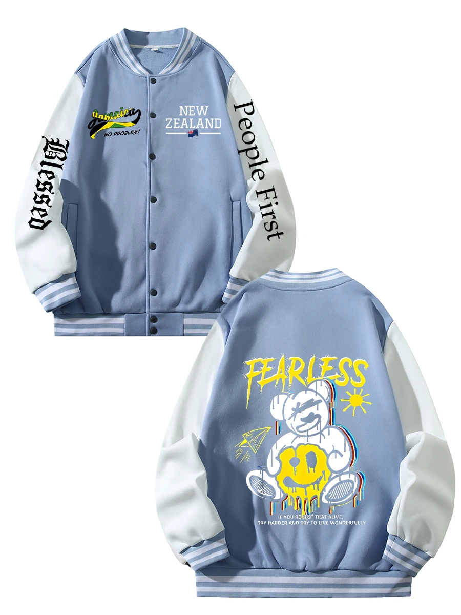 

Black Blue Green Double-sided Christmas Print XS-XXL Unisex Baseball Jacket Streetwear Coat Warm Fleece Soft Jacket