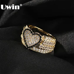 UWIN Heart Rings for Women Girls Iced Out Black/Green CZ Stones Rings Baguettecz Heart Rings Fashion Jewelry for Gift