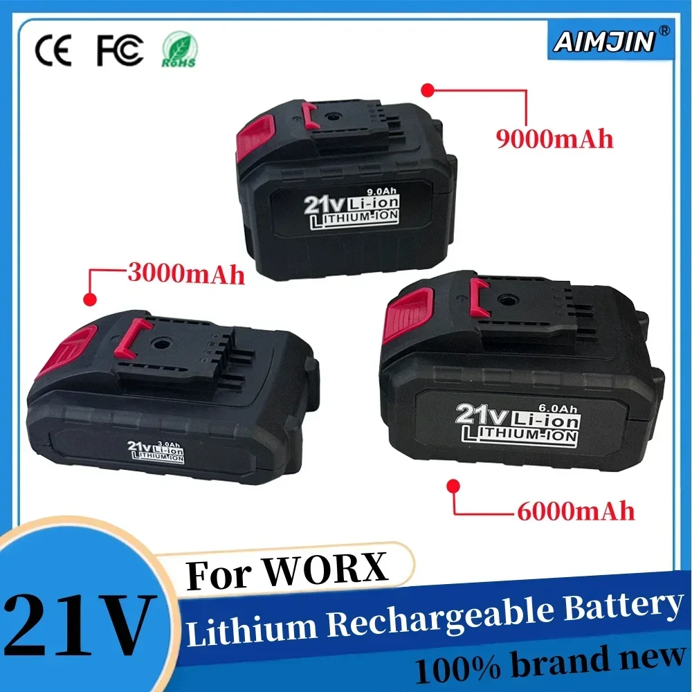 

21V 3000/6000/9000mAh For WORX Power Tool Battery Rechargeable Li-ion Cells Replacement of WA3551 WA3553 WA3641 WG629E WG546E WU