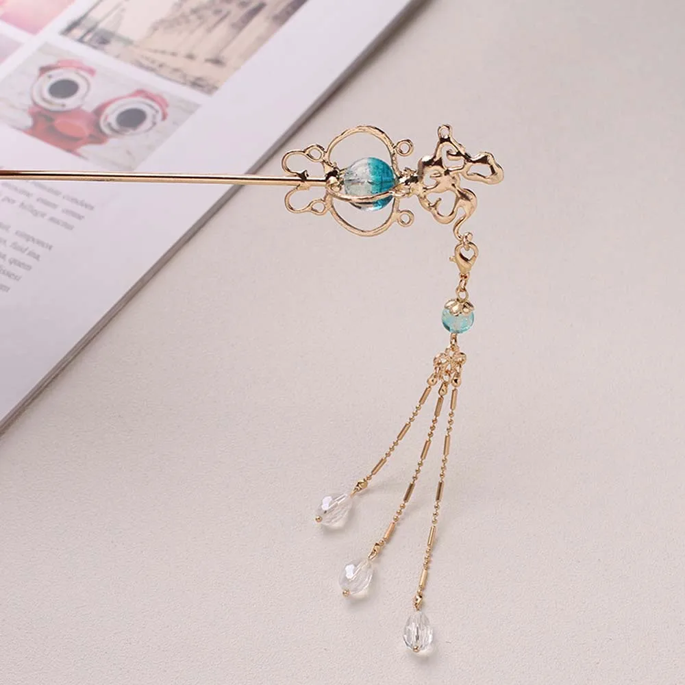 Women Wild Pearl Chinese Style Tassel Flower Headwear Chopstick Hair Pin Hair Sticks