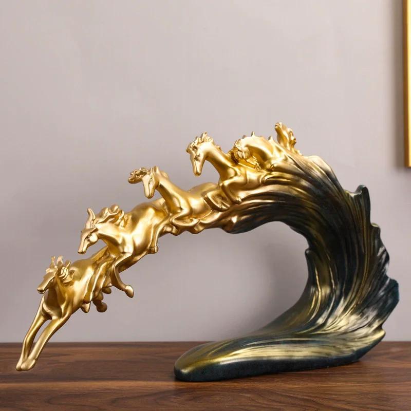 

Horse Ornaments A Herd Of Horses Arts And Crafts Resin Golden Light Luxury Wine Cabinet Office Desktop Decoration