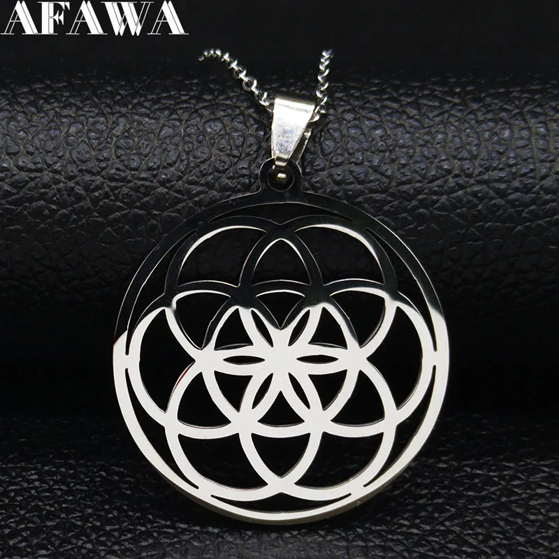 Yoga Flower of Life Stainless Steel Mandala Necklace for Women Men Sacred Geometry Seed of Life Talisman Necklace Jewelry joyas