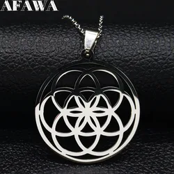 Yoga Flower of Life Stainless Steel Mandala Necklace for Women Men Sacred Geometry Seed of Life Talisman Necklace Jewelry joyas