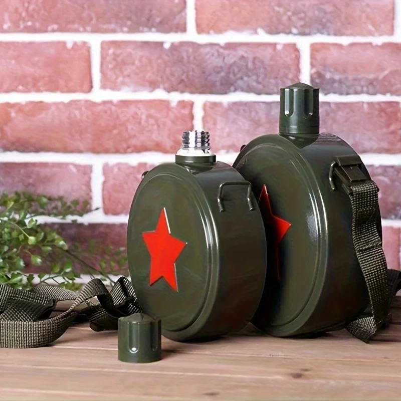 Stainless Steel Hip Flask SUS304 Military Water Wine Canteen Army Green Red Star Flask Alcohol Bottle Outdoor Camping Hiking