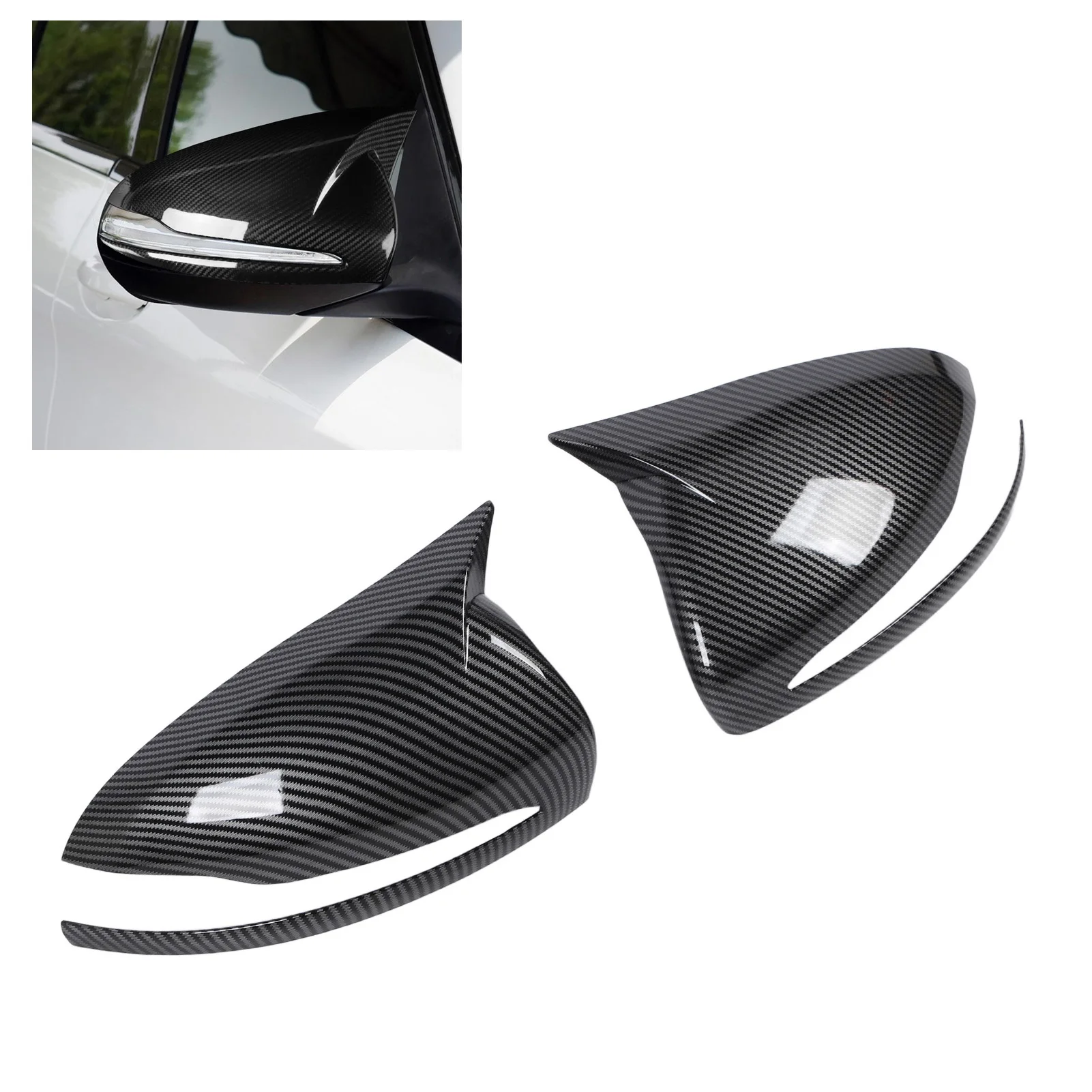 

1 пара боковых зеркал в стиле углеродного волокна, левая и правая крышка зеркала заднего вида в стиле бычьего рога, замена крышки для Benz C‐Class W205 2014