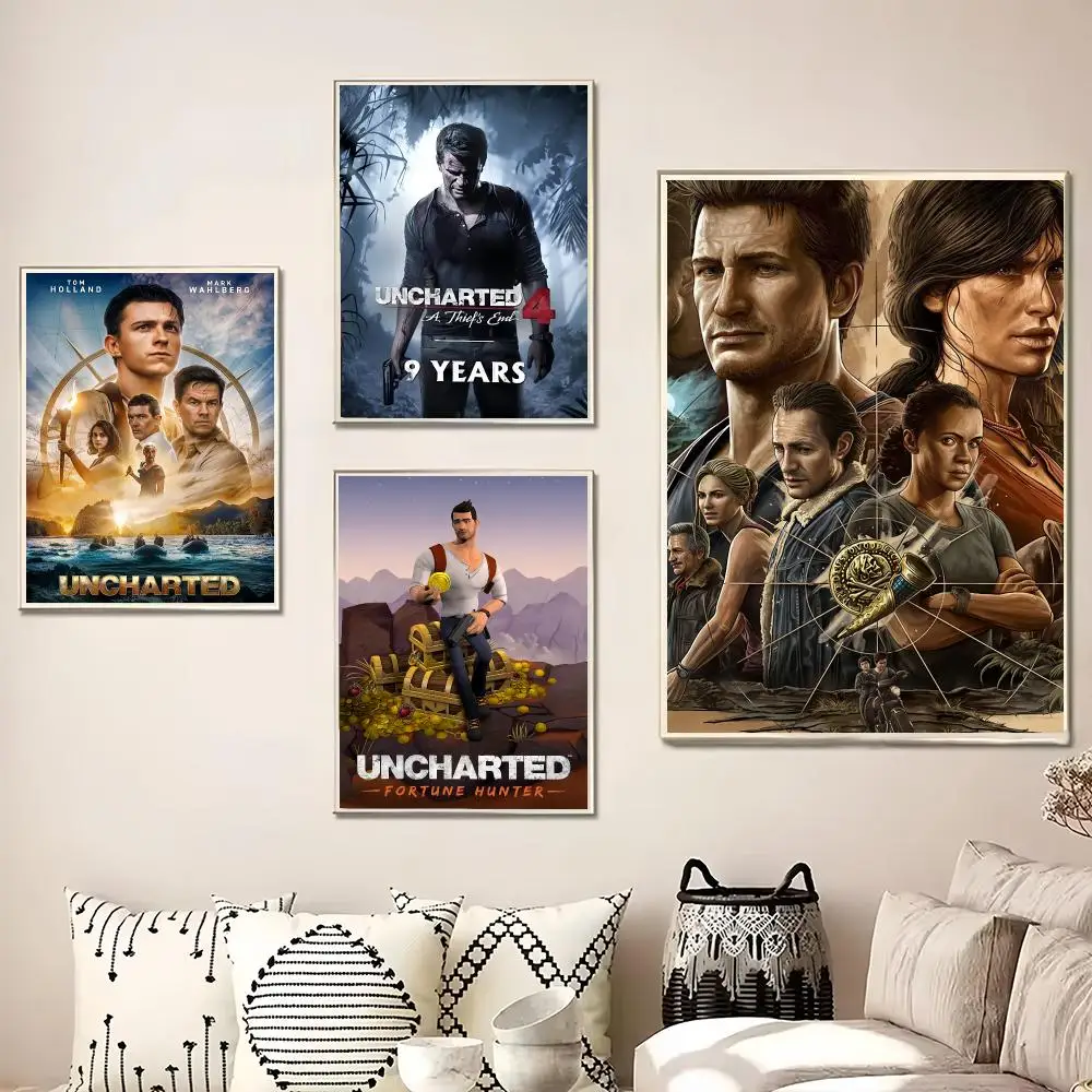 Adventure Video Game U-Uncharted Painting Calligraphy Canvas Poster Wall Art for Living Room Bedroom Cafe Decor Gift
