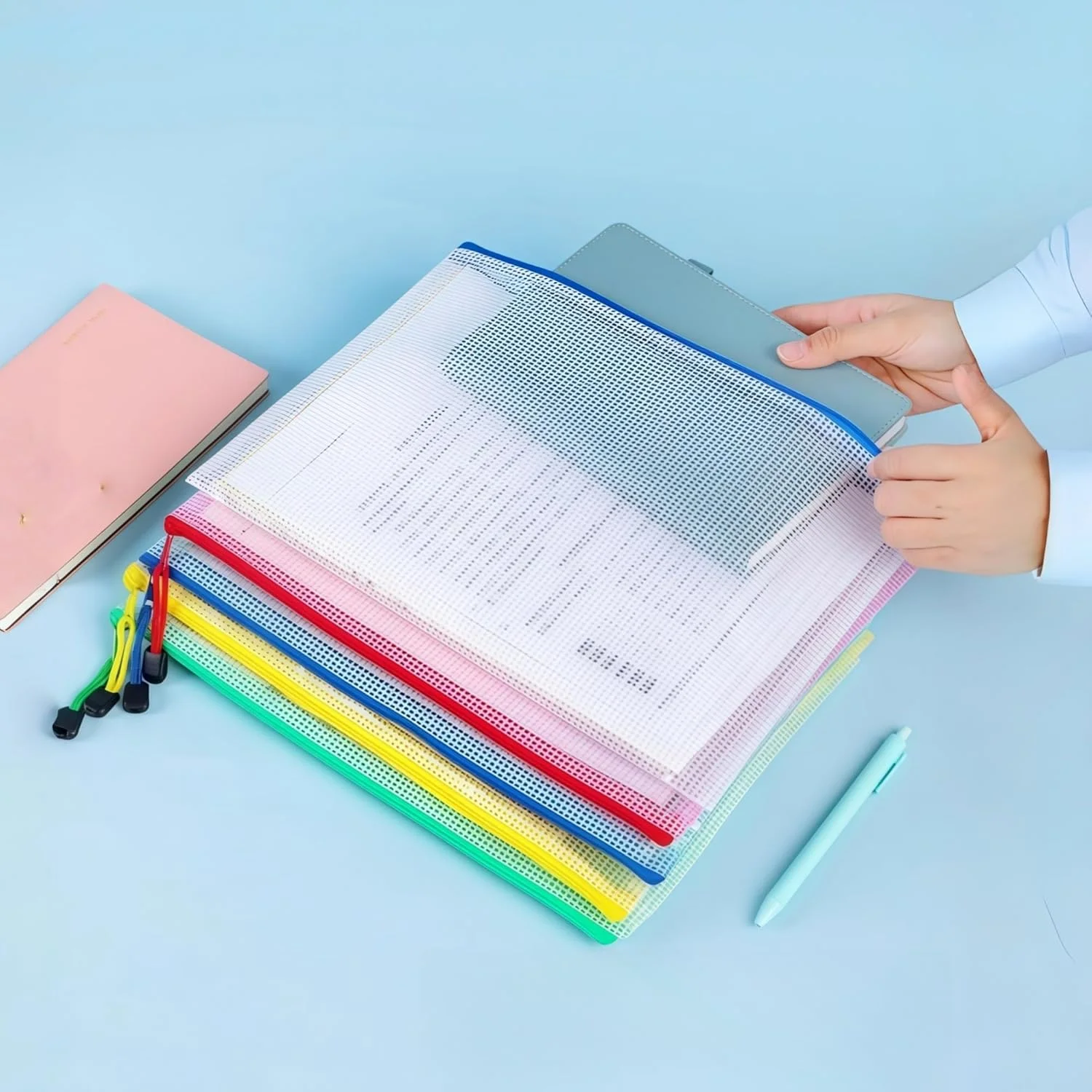 Waterproof Mesh Zipper Bag Semi Transparent File Pouch For Stationery Documents Toys Makeup Office School Travel A5 A4 Color