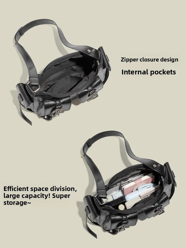 

CahinoKiyen Zhaolu Si Sweet Cool Spicy Girl Motorcycle Bag Women's Multi-ket Underarm Bag 2025 New Sle Faionable Dumpl...