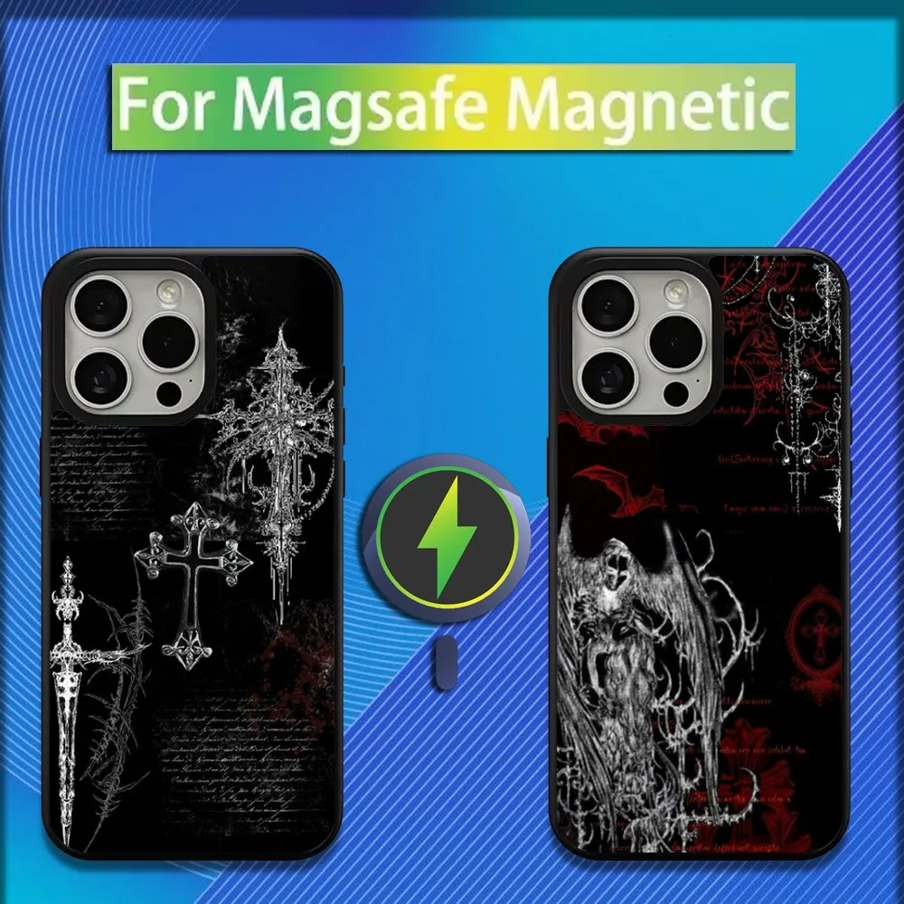 Cool Cyber Sigil Cross Phone Case For iPhone 16,15,14,13,12,11,Plus,Pro,Max,Mini Magsafe Magnetic Wireless Charging