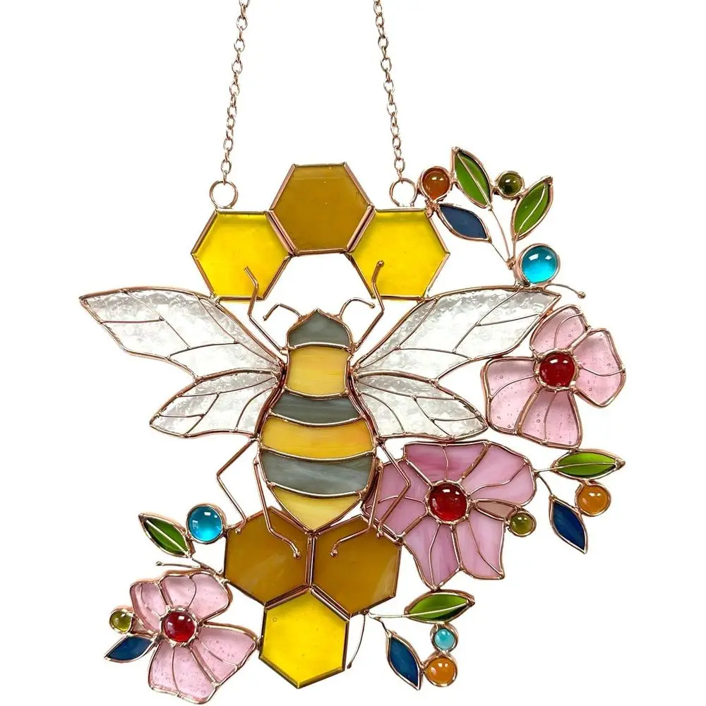 eywith lowers Ornaments Handmade Stained Glass Window Hanging Suncatcher or Indoor/Outdoor Window Garden Home Kitchen Decor Git