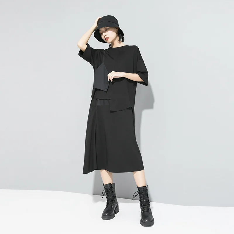 Tannt Women T-shirt Short Sleeve Irregular Black Loose T Shirt For Women Asymmetric Patchwork Fashion Casual T Shirts 2025 New