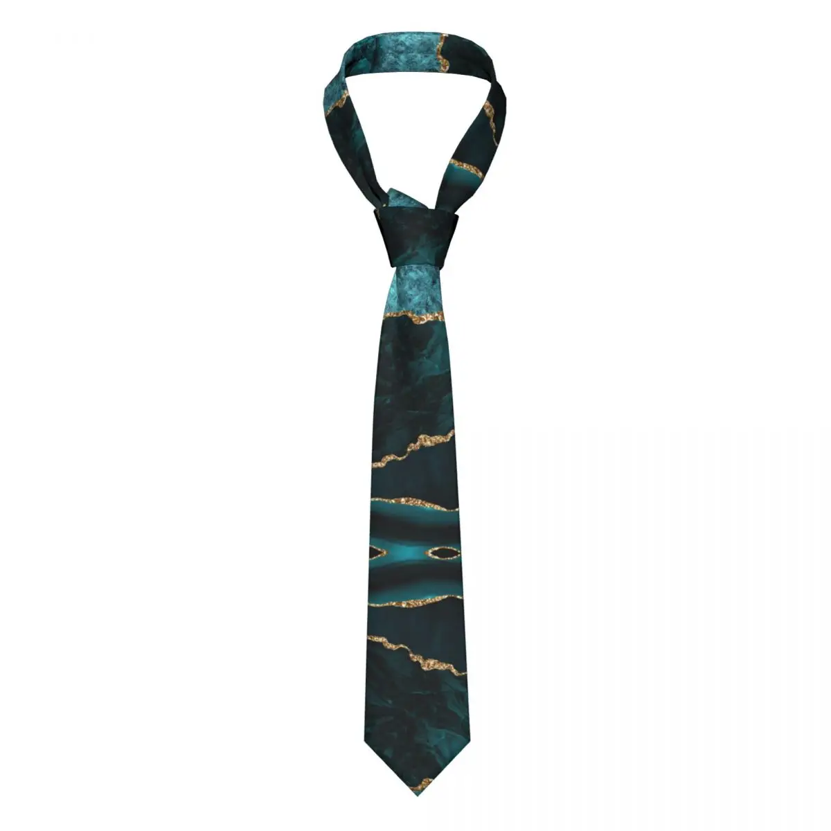 Teal Gold Watercolor Agate Marble Men Neckties Skinny Polyester 8 cm Modern Neck Ties for Men Suits Accessories Cravat Wedding