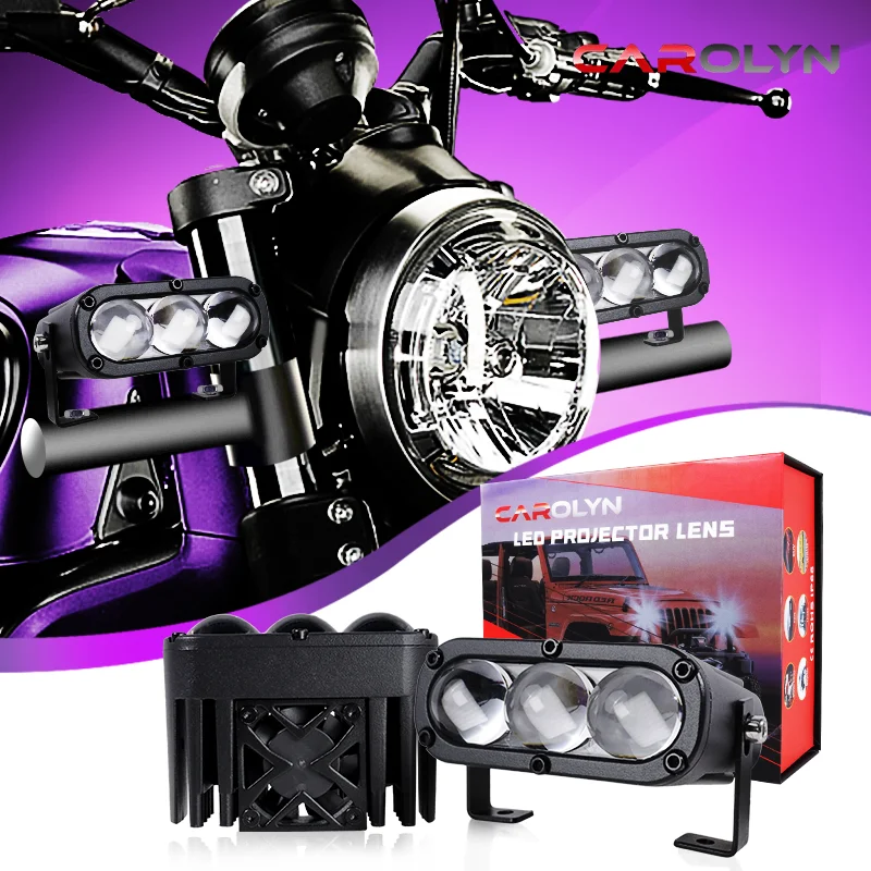 

CAROLYN 3-Eye Motorcycles Spotlight Car Bi LED Projector Headlight Lamp Lens Grille Light 130W Super Bright Dual-Color 12v 24v