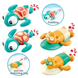 Pull String Baby Bath Toy Pull Go Sea Turtle Cute Surfing Swimming Beaver Windup Clockwork Bathtub No Battery Needed for Toddler