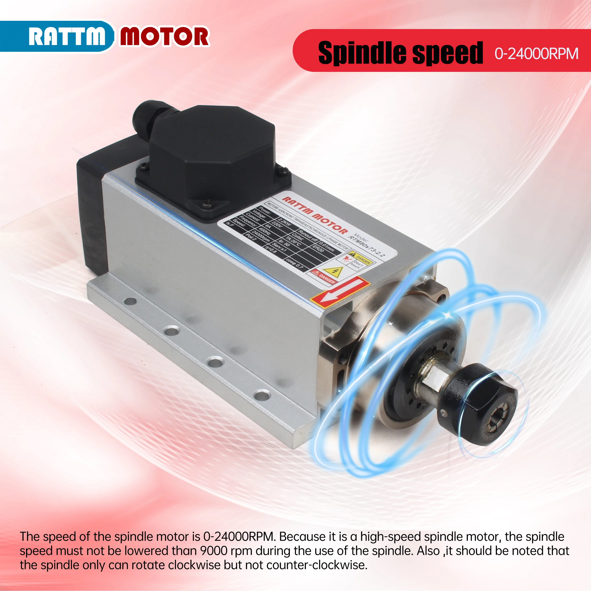 GDZ-80x73-2.2 Square 2.2KW ER20 Air Cooled Cooling Spindle Motor For CNC Router Milling Drilling Machine