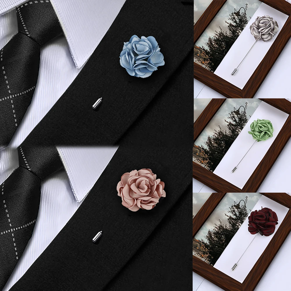Men's Popularly Handmade Brooch Blue Fabric Floral Brooch Pin Suit Shirt Corsage Collar Lapel Pin Wedding Groom Clothes Ornament