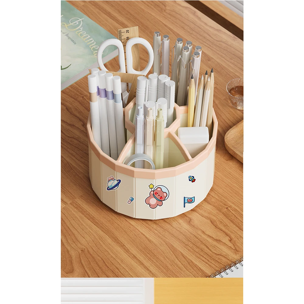 حامل فرشاة المكياج 360 ° حامل قلم دوار للطلاب ذو سعة كبيرة منظم مكتبي أدوات مكتبية لتخزين مستحضرات التجميل #5