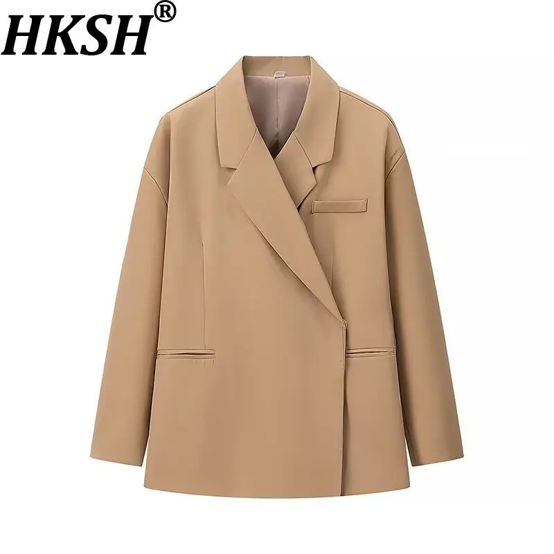 

HKSH весенне-осенний новый женский пиджак, однотонный, с зубчатым воротником, универсальный, с разрезом по бокам, элегантная офисная женская шикарная куртка HK12824